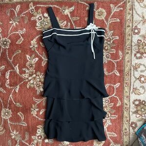 Vintage Ann Taylor Black Tiered Dress with White Trim